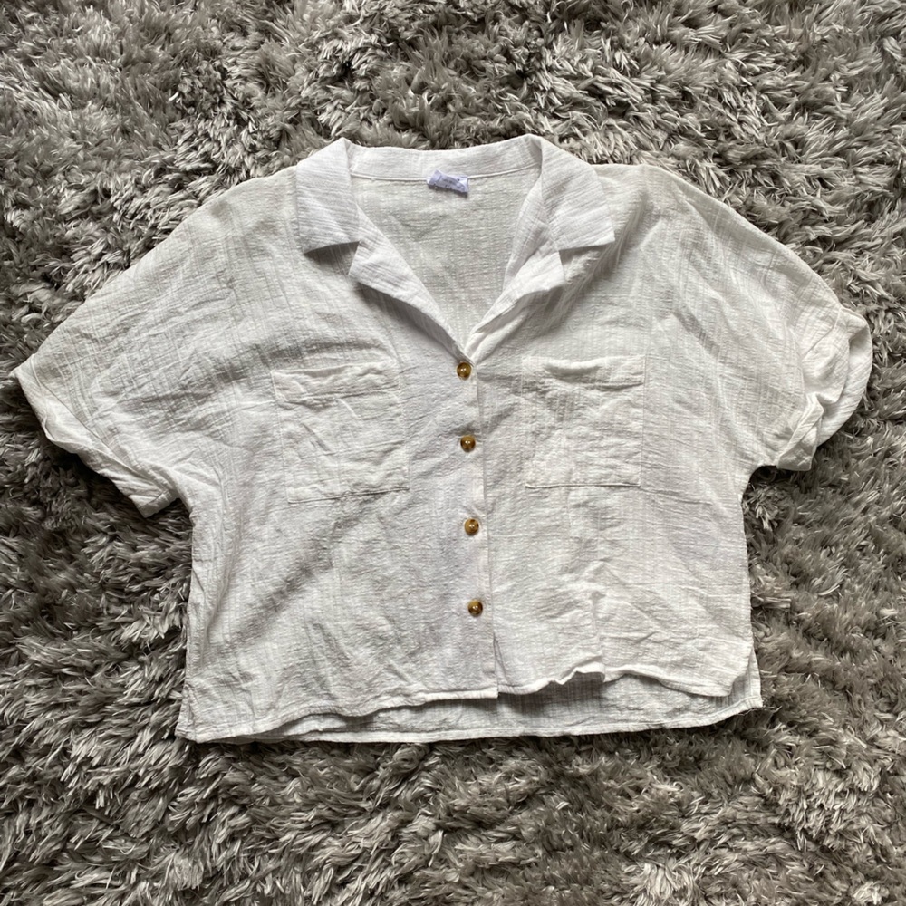 White CottonOn Cropped Button Down Cotton Shirt (S)